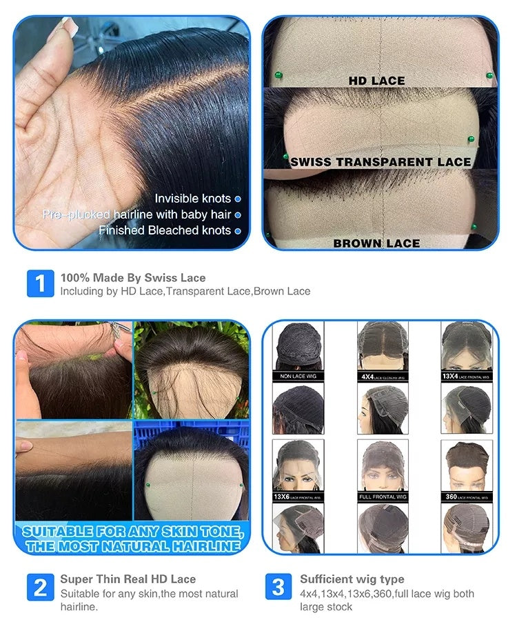 Density Virgin Human Hair Wigs.