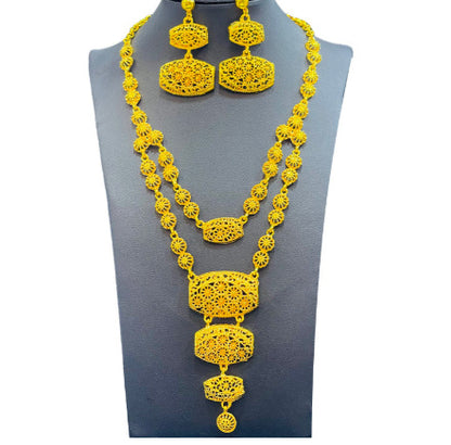 Gold Jewelry Suit Arabic Bridal Wedding Necklace Bracelet Earrings Ring